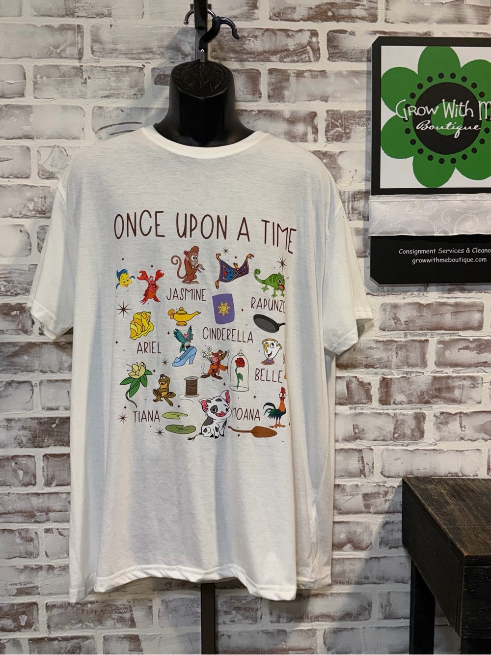 White 'Once Upon a Time' Short Sleeve Graphic Tee - Disney Princess Icons